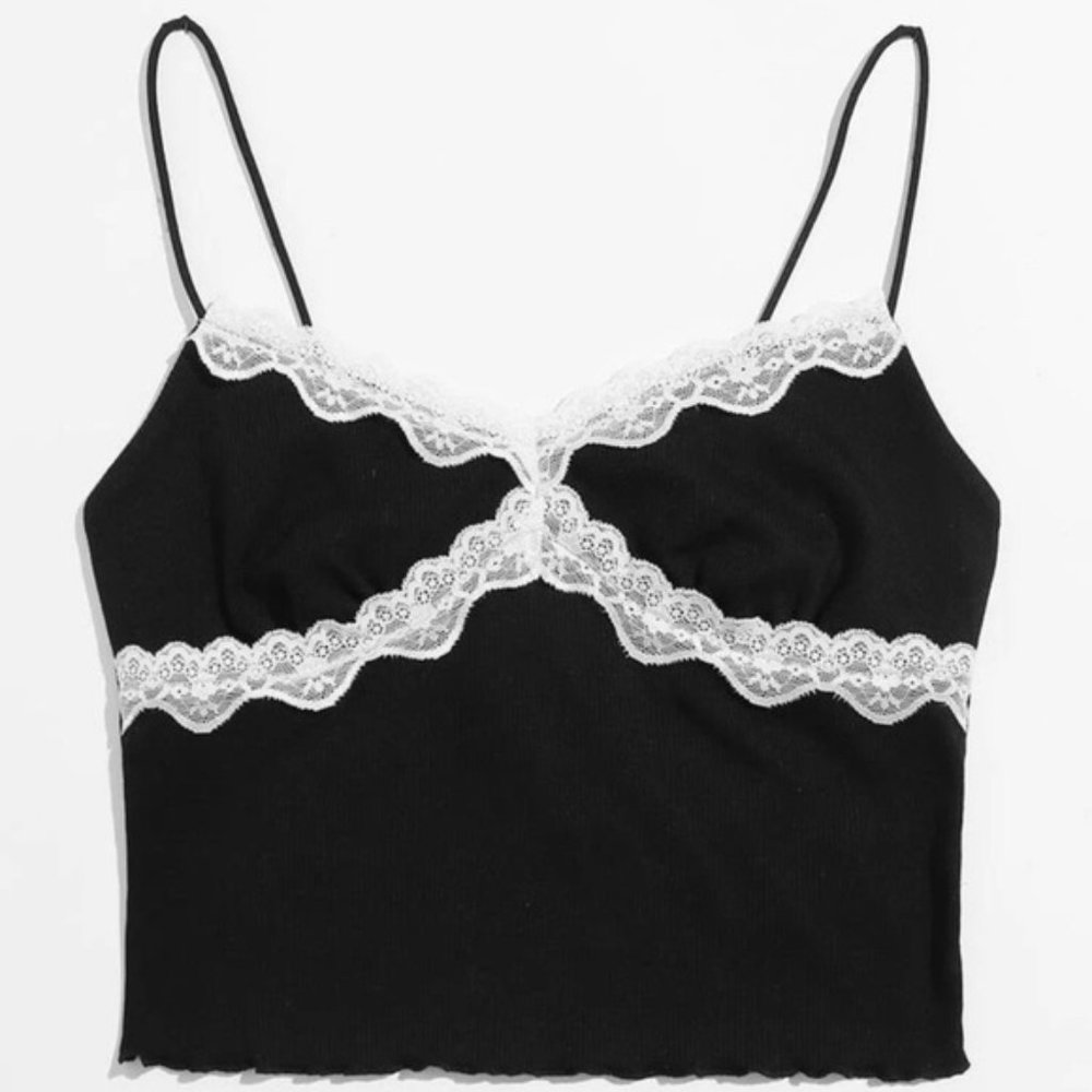 SHEIN Black and White Lace Tank